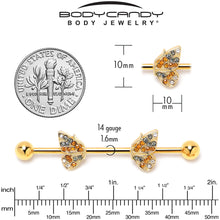 Load image into Gallery viewer, 14G Orange Gem Gold Tone Butterfly Wings Industrial Barbell 38mm

