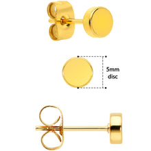 Load image into Gallery viewer, 3mm 4mm 5mm Circle Gold Tone 316L Stainless Steel Stud Earrings 3 Pack
