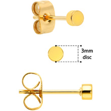 Load image into Gallery viewer, 3mm 4mm 5mm Circle Gold Tone 316L Stainless Steel Stud Earrings 3 Pack
