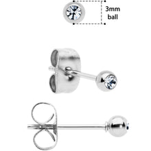 Load image into Gallery viewer, 3mm 4mm 5mm Clear Gem Ball 316L Stainless Steel Stud Earrings 3 Pack
