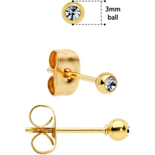 Load image into Gallery viewer, 3mm 4mm 5mm Clear Gem Gold Tone Ball 316L Steel Stud Earrings 3 Pack

