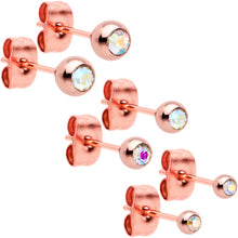 Load image into Gallery viewer, 3mm 4mm 5mm Aurora Gem Rosy Tone Ball 316L Steel Stud Earrings 3 Pack
