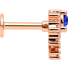 Load image into Gallery viewer, 16G 1/4 Blue Clear Gem Rose Gold Tone Glamour Flare Labret
