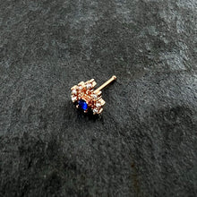 Load image into Gallery viewer, 20G 1/4 Blue Clear Gem Rose Gold Tone Glamour Flare Nose Bone
