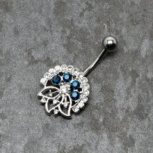 Load image into Gallery viewer, Clear Blue Gem Abstract Arch Belly Ring
