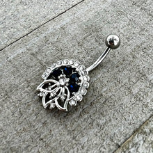 Load image into Gallery viewer, Clear Blue Gem Abstract Arch Belly Ring
