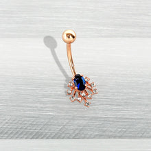 Load image into Gallery viewer, Clear Blue Gem Rose Gold Tone Glamour Flare Belly Ring
