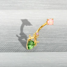Load image into Gallery viewer, Green Gem Gold Tone Shades of Spring Double Mount Belly Ring
