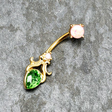 Load image into Gallery viewer, Green Gem Gold Tone Shades of Spring Double Mount Belly Ring
