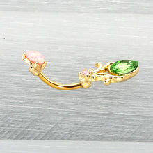 Load image into Gallery viewer, Green Gem Gold Tone Shades of Spring Double Mount Belly Ring
