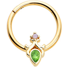 Load image into Gallery viewer, 16G 3/8 Green Gem Gold Tone Shades of Spring Hinged Segment Ring
