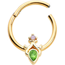 Load image into Gallery viewer, 16G 3/8 Green Gem Gold Tone Shades of Spring Hinged Segment Ring
