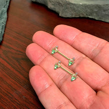 Load image into Gallery viewer, 14G 9/16 Green Gem Gold Hue Spring Shades Barbell Nipple Ring Set
