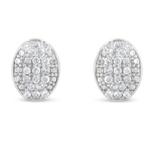 Load image into Gallery viewer, Sterling Silver Round Diamond Oval Cluster Earrings (1/2 cttw, I-J Color, I2-I3 Clarity)
