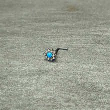 Load image into Gallery viewer, 20G 7mm Blue Faux Opal Heart Sun L Shape Nose Ring
