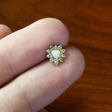 Load image into Gallery viewer, 16G 5/16 White Faux Opal Gold Tone Sun Heart Labret Monroe Tragus
