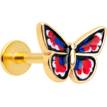 Load image into Gallery viewer, 16G 5/16 Gold Tone Red White Blue Butterfly Labret Monroe Tragus
