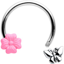 Load image into Gallery viewer, 16G 3/8 Butterfly Pink Flower Horseshoe Circular Barbell
