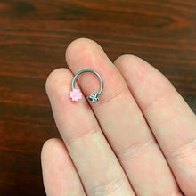 Load image into Gallery viewer, 16G 3/8 Butterfly Pink Flower Horseshoe Circular Barbell

