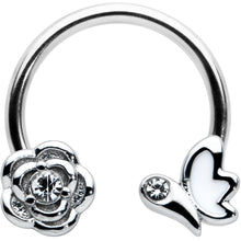 Load image into Gallery viewer, 16G 3/8 Clear Gem White Butterfly Flower Horseshoe Circular Barbell
