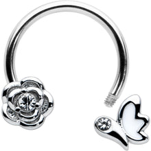 Load image into Gallery viewer, 16G 3/8 Clear Gem White Butterfly Flower Horseshoe Circular Barbell
