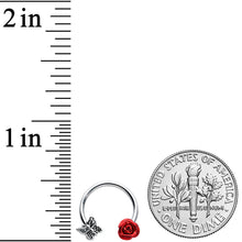 Load image into Gallery viewer, 16G 3/8 Butterfly Red Rose Flower Horseshoe Circular Barbell
