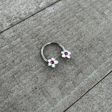 Load image into Gallery viewer, 16G 3/8 Pink Gem Daisy Flowers Horseshoe Circular Barbell

