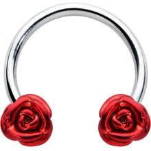 Load image into Gallery viewer, 16G 3/8 Blooming Red Rose Flower Horseshoe Circular Barbell
