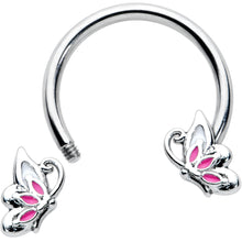 Load image into Gallery viewer, 16G 3/8 Pink Wings Butterfly Horseshoe Circular Barbell
