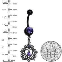 Load image into Gallery viewer, Purple Gem Black Regal Crown Dangle Belly Ring

