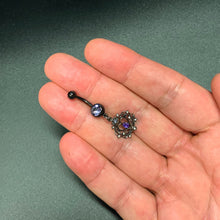Load image into Gallery viewer, Purple Gem Black Regal Crown Dangle Belly Ring
