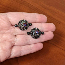 Load image into Gallery viewer, 14G 9/16 Purple Gem Black Regal Crown Heart Nipple Shield Set
