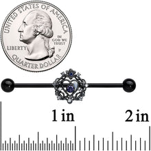 Load image into Gallery viewer, 14G Purple Gem Black Regal Crown Heart Industrial Barbell 38mm
