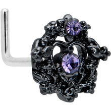 Load image into Gallery viewer, 20G 7.5mm Purple Gem Regal Black Crown Heart L Shape Nose Ring
