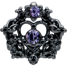 Load image into Gallery viewer, 20G 7.5mm Purple Gem Regal Black Crown Heart L Shape Nose Ring
