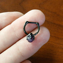 Load image into Gallery viewer, 16G 5/16 Purple Amethyst Stone Black Claw Hand Cartilage Clicker
