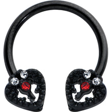 Load image into Gallery viewer, 16G 3/8 Clear Red Gem Black Key Heart Horseshoe Circular Barbell
