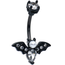 Load image into Gallery viewer, Clear Gem Black Vampire Bat Halloween Double Mount Belly Ring
