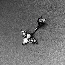 Load image into Gallery viewer, Clear Gem Black Vampire Bat Halloween Double Mount Belly Ring

