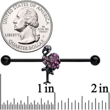Load image into Gallery viewer, 14G Pink Gem Black Fashion Flamingo Industrial Barbell 38mm
