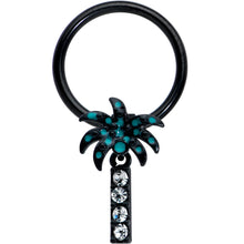 Load image into Gallery viewer, 16G 3/8 Clear Gem Black Night Palm Tree Dangle BCR Captive Ring
