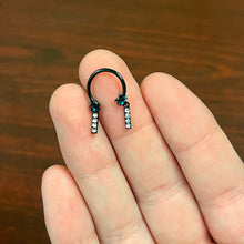 Load image into Gallery viewer, 16G 3/8 Clear Gem Black Night Palm Tree Dangle Horseshoe
