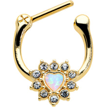 Load image into Gallery viewer, 16G 5/16 White Faux Opal Gold Tone Sun Heart Cartilage Clicker
