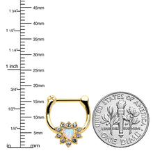 Load image into Gallery viewer, 16G 5/16 White Faux Opal Gold Tone Sun Heart Cartilage Clicker
