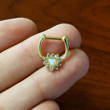 Load image into Gallery viewer, 16G 5/16 White Faux Opal Gold Tone Sun Heart Cartilage Clicker
