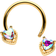 Load image into Gallery viewer, 16G 3/8 Aurora Gem Gold Tone Duo Heart Horseshoe Circular Barbell
