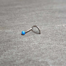 Load image into Gallery viewer, 18G 1/4 Blue Synth Opal G23 Titanium Threadless Left Nose Screw
