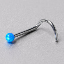 Load image into Gallery viewer, 20G 1/4 Blue Synth Opal G23 Titanium Threadless Left Nose Screw
