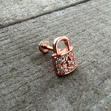 Load image into Gallery viewer, 16G 1/4 Clear CZ Gem Rose Gold Tone Lock It Up Labret
