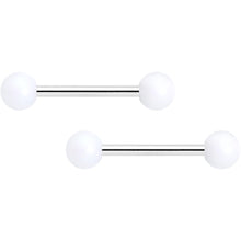 Load image into Gallery viewer, 14G 9/16 Matte White Aurora Barbell Nipple Ring Set
